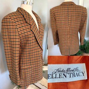 Women’s Wool & Cashmere Houndstooth Plaid blazer size 14 Warm Fall Colors